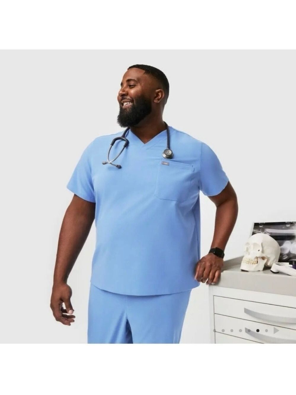 Figs Leon Short Sleeve V Neck Scrub To Blue 5XL Technical Collection
